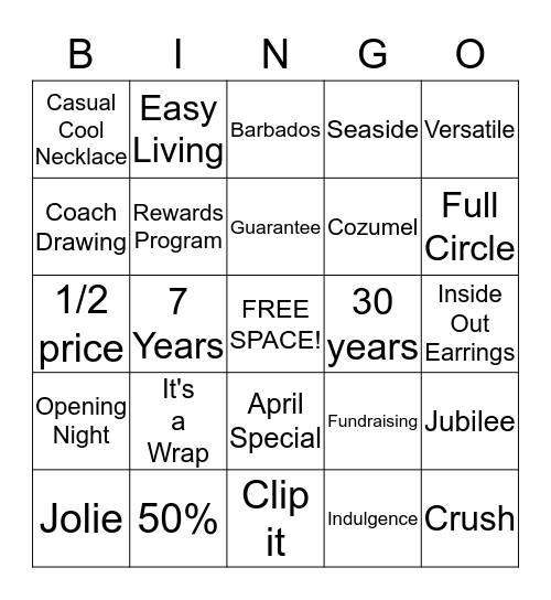 BLINGO Bingo Card