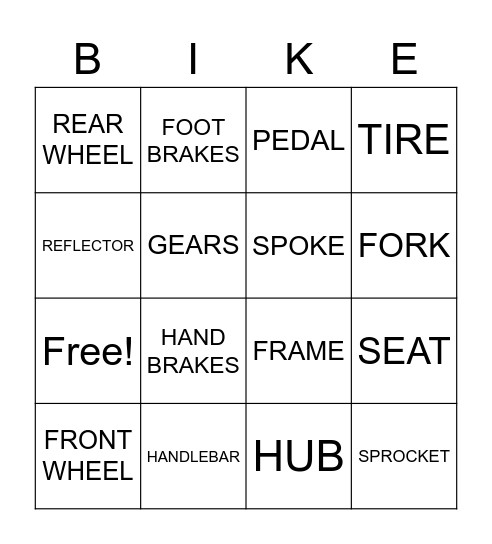 Bike Bash Bingo Card