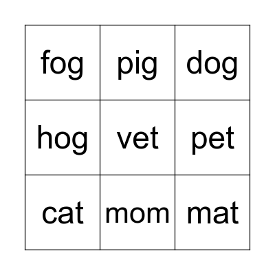Pet Fun Bingo Card