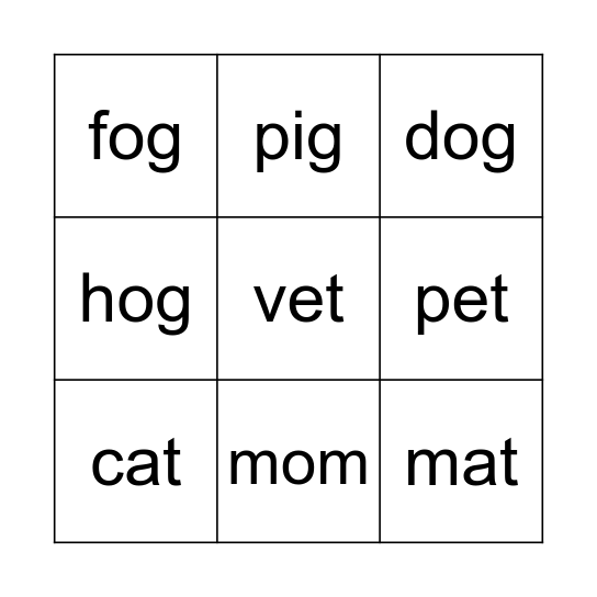 Pet Fun Bingo Card