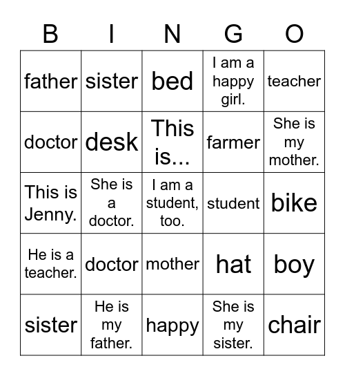 VanThink English 1A Lesson 6 Bingo Card