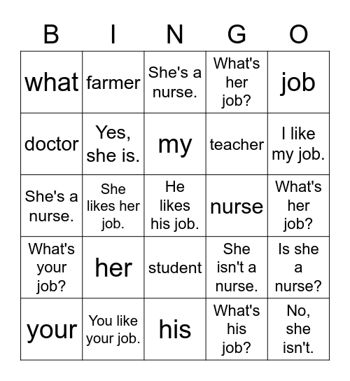 VanThink English 1A Lesson 7 Bingo Card