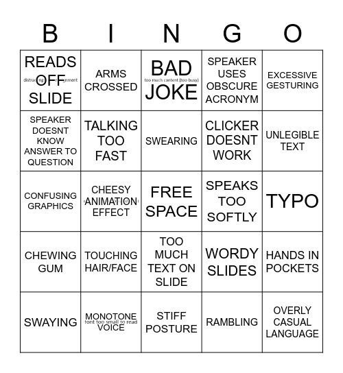 Bad Presentation Bingo Card