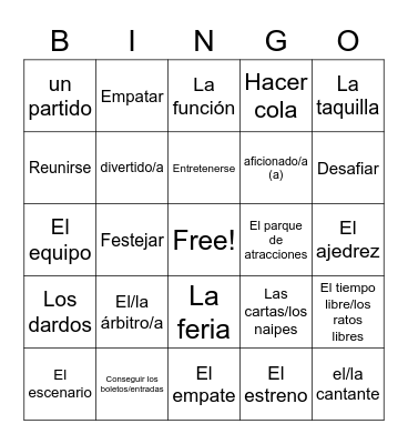 SP3 L.2 Vocab: Las diversiones Bingo Card