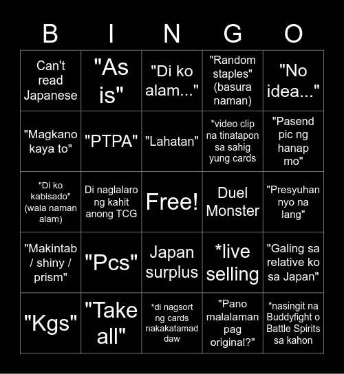 PH Duel Masters Seller Bingo Card