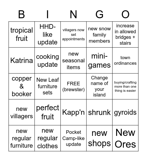 ACNH Bingo Card