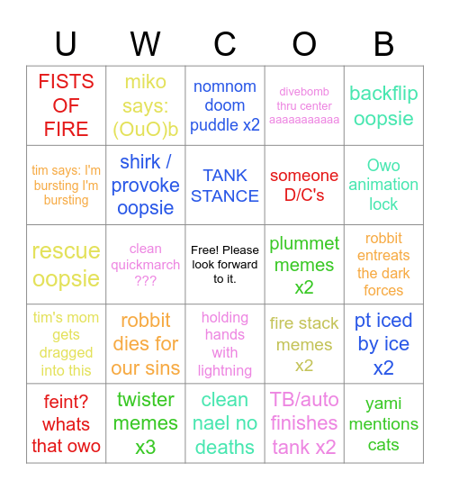 UwUCoB Bingo Card