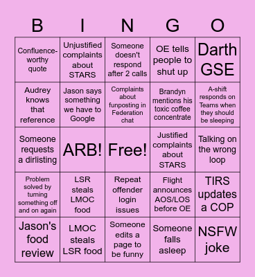 DOY 274 Night Shift Bingo Card