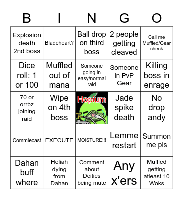 Weekly Wipe Bingo Card