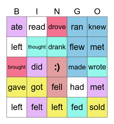 IRREGULAR PAST VERBS Bingo Card