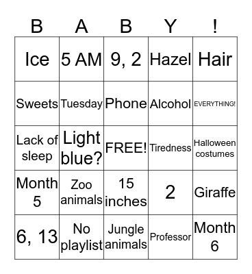 Mom-To-Be Bingo Card