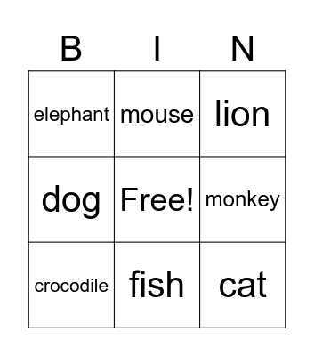 Animals Bingo Card