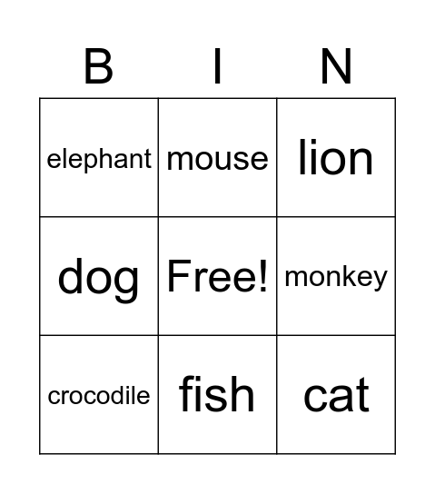 Animals Bingo Card