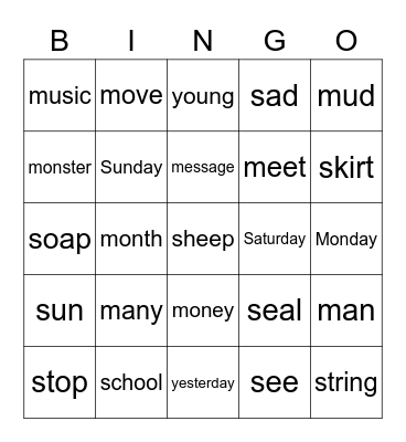 D, M, S, Y Bingo Card
