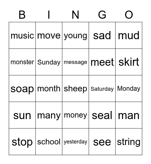 D, M, S, Y Bingo Card
