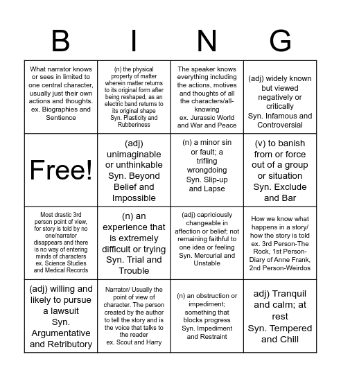 Vocab #6 Bingo Card