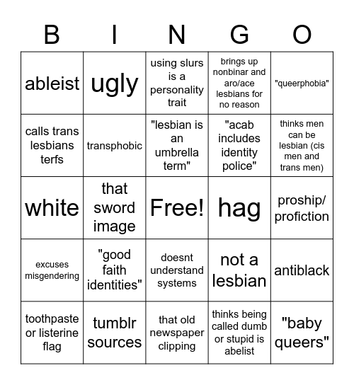 mspec lesbian bingo Card