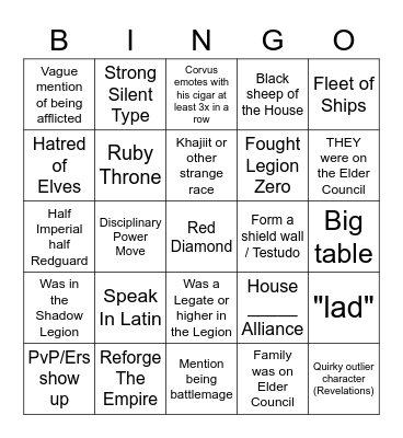 Imperial House RP Bingo Card