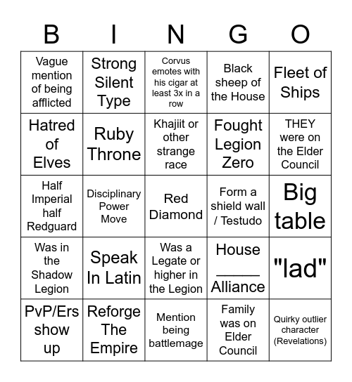 Imperial House RP Bingo Card