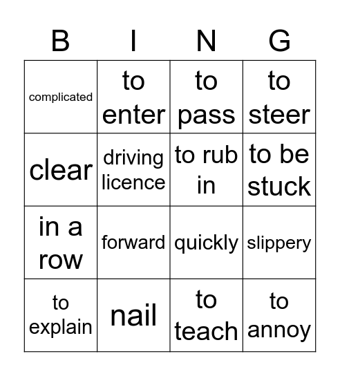 Vocabulary A Bingo Card