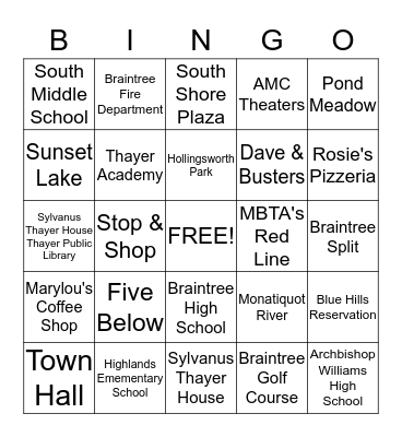 Braintree Bingo Card
