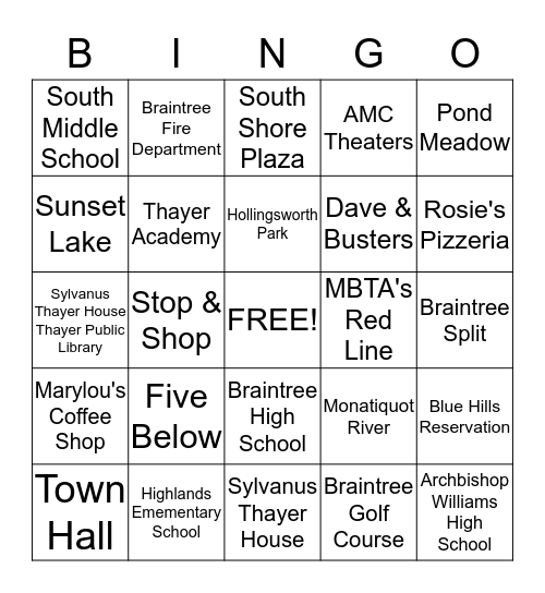 Braintree Bingo Card