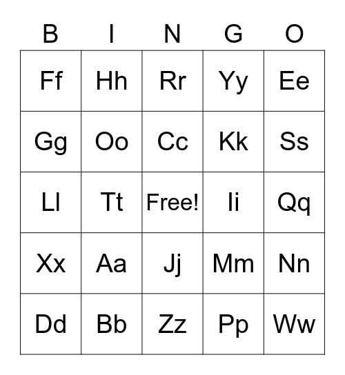 the ABC Bingo Card