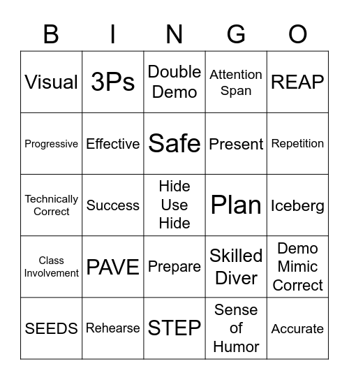 Diving Instructor Bingo Card