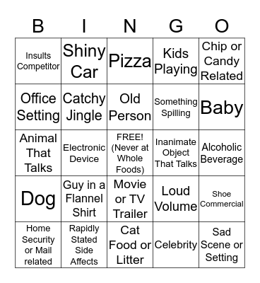 Make Commercials Fun Bingo! Bingo Card