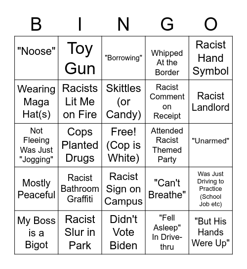 Racist Hoaxes and Bad Excuses Bingo Card