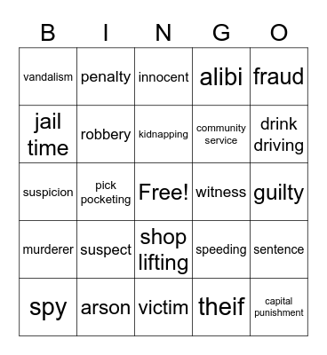 CRIME Bingo Card