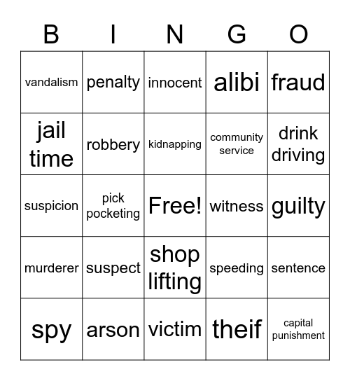 CRIME Bingo Card