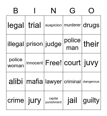 Crime Bingo Card