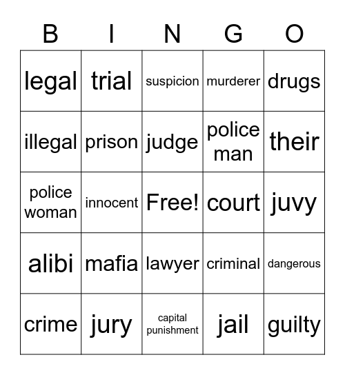 Crime Bingo Card