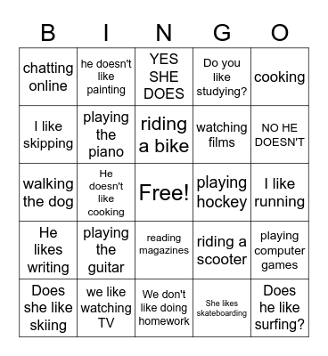 ACTIVITIES Bingo Card