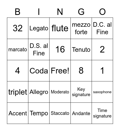 Band Bingo - 10/1/21 Bingo Card