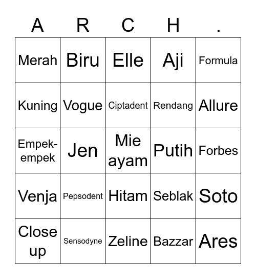 Bingo punya Archer Bingo Card