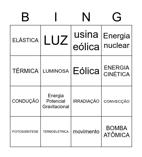 BINGO ENERGIA Bingo Card
