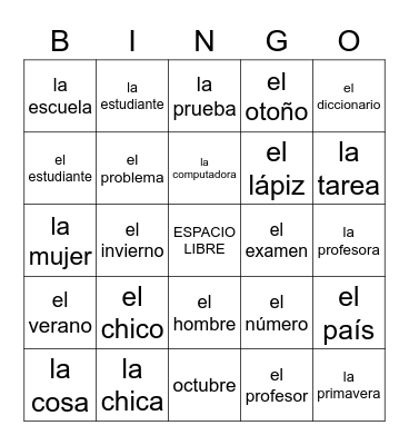 Espanol I - Los pronombres Bingo Card