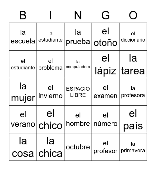 Espanol I - Los pronombres Bingo Card