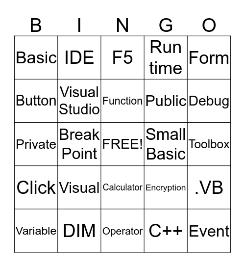 Visual Basic Bingo Card