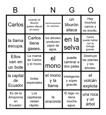 El capibara con botas 1-14 Bingo Card