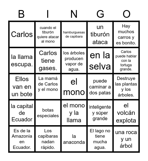 El capibara con botas 1-14 Bingo Card