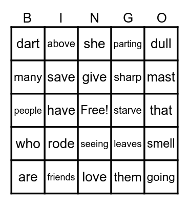 SPELLINGO Bingo Card