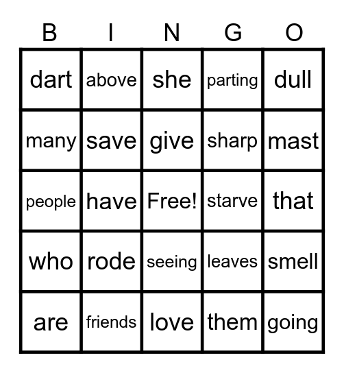 SPELLINGO Bingo Card