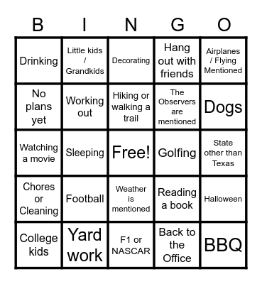 Round Up Bingo Card