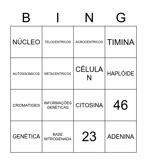 BINGO CROMOSSOMOS Bingo Card