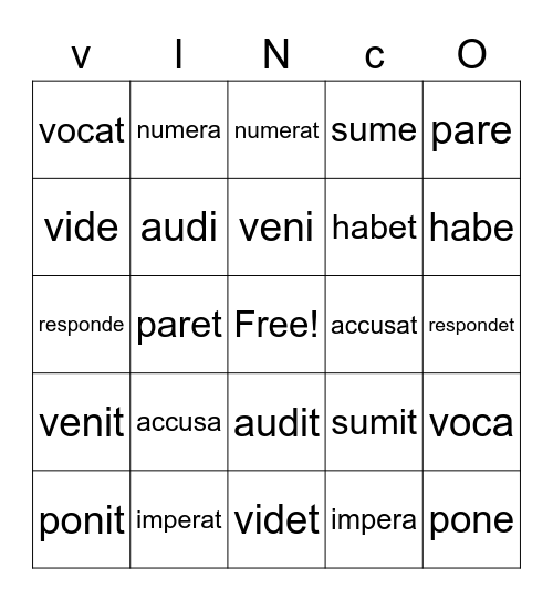 LLPSI ch 3 Verbs Bingo Card