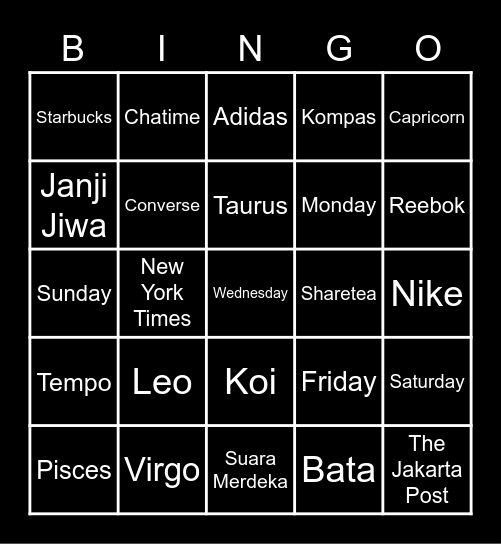 R. Bingo Card