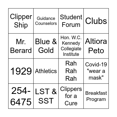 KCI Bingo Card